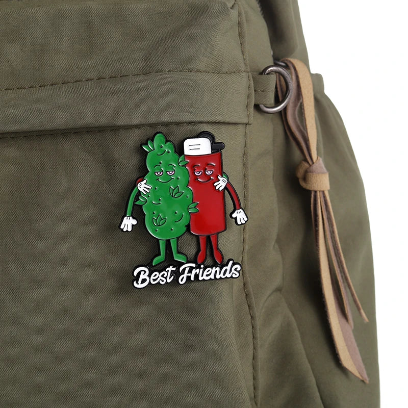 Best Friends Enamel Pins Custom Tobacco Leaf Lighter Brooches Lapel